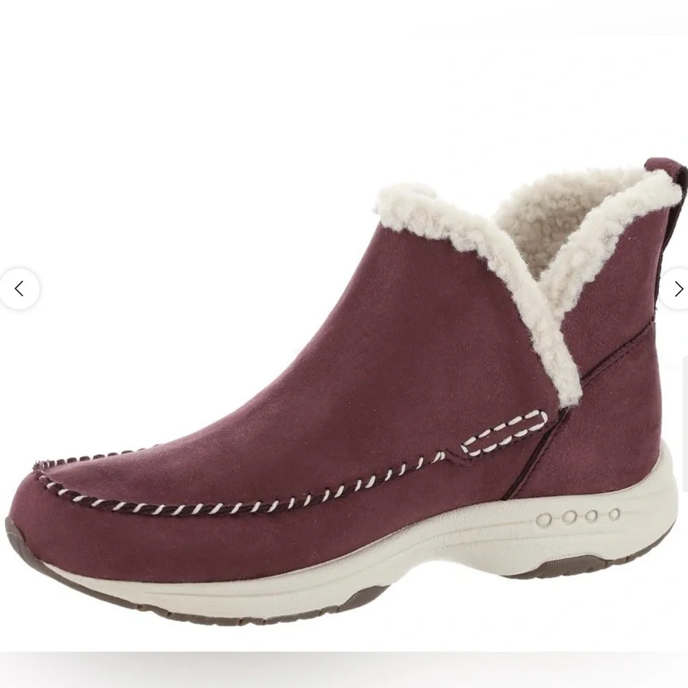 New in Box Easy Spirit 9.5W Tuva Casual Booties in Dark Red Shoes Fur Lined New - Picture 4 of 7